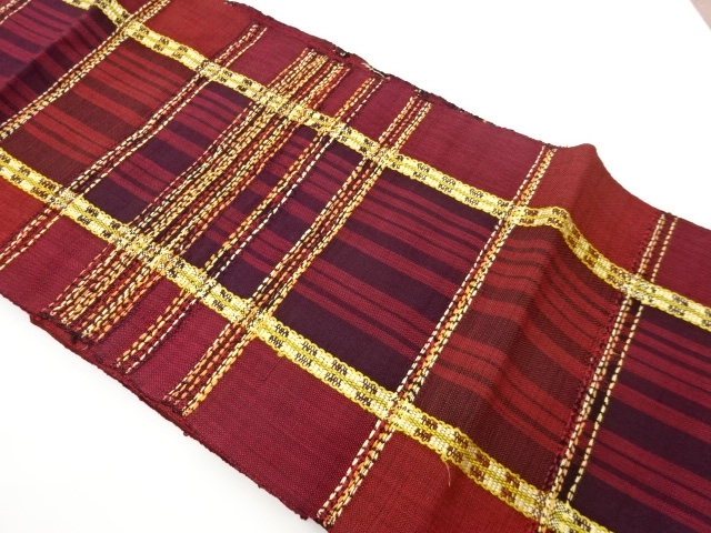 手織り紬縞模様織出し名古屋帯